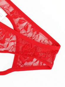 1 pieza Ropa interior sexy para hombres con encaje negro con rosa y espalda calada - Rojo - Ver 4