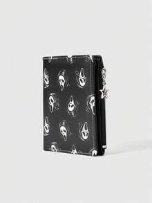 ROMWE Ví phong cách Gothic, hình giọt nước mắt đá quý pha lê hình cô gái Punk, ngôi sao, mặt trời, thanh kiếm, thiết kế sáng tạo hình ngôi sao năm cánh, ví đựng thẻ thời trang thường ngày - Trắng đen - Xem 3