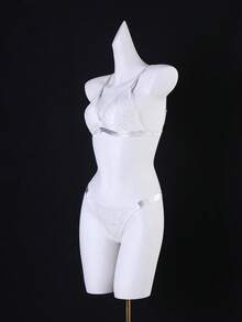 2pcs/Set Lace Charming Romantic Silver Ribbon Women's Lingerie Set - White - View 3