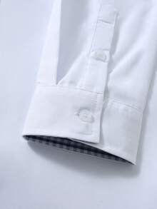 Manfinity Mode 男士白色撞色拼接商务长袖衬衫 - 白色 - 查看 6