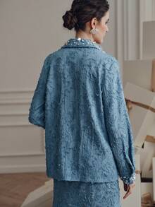 Anewsta Women's Elegant Commuter Embroidered Sequins Beaded Blouse - Blue - View 2