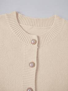 Franclia Women's Elegant Fashion Minimalist Versatile Round Neck Ruffle Hem Waist Fitted Cardigan Sweater, Autumn/Winter - Apricot - View 6