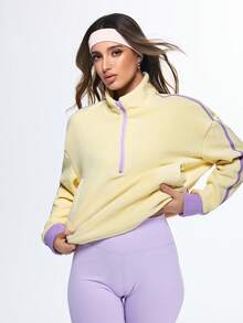 Eassivo Eassivo 女士高领拉链半开襟时尚百搭通勤秋冬长袖运动夹克 - 黃色 - 查看 4