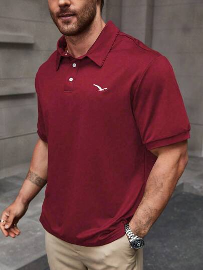 Manfinity Homme 男士加大尺碼短袖休閒單排釦Polo衫，夏季