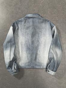 ROMWE MEN Men's Floral Print Long Sleeve Denim Shirt - Blue - View 2