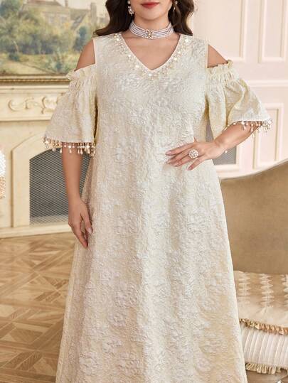 Al Najma Plus Size Women Off Shoulder Casual Loose Arabic Style Dress