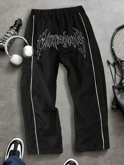 Coolqubz Teens New Gothic Lightning Graphic Casual Straight Leg Sports Streetwear Pants, Spring/Summer