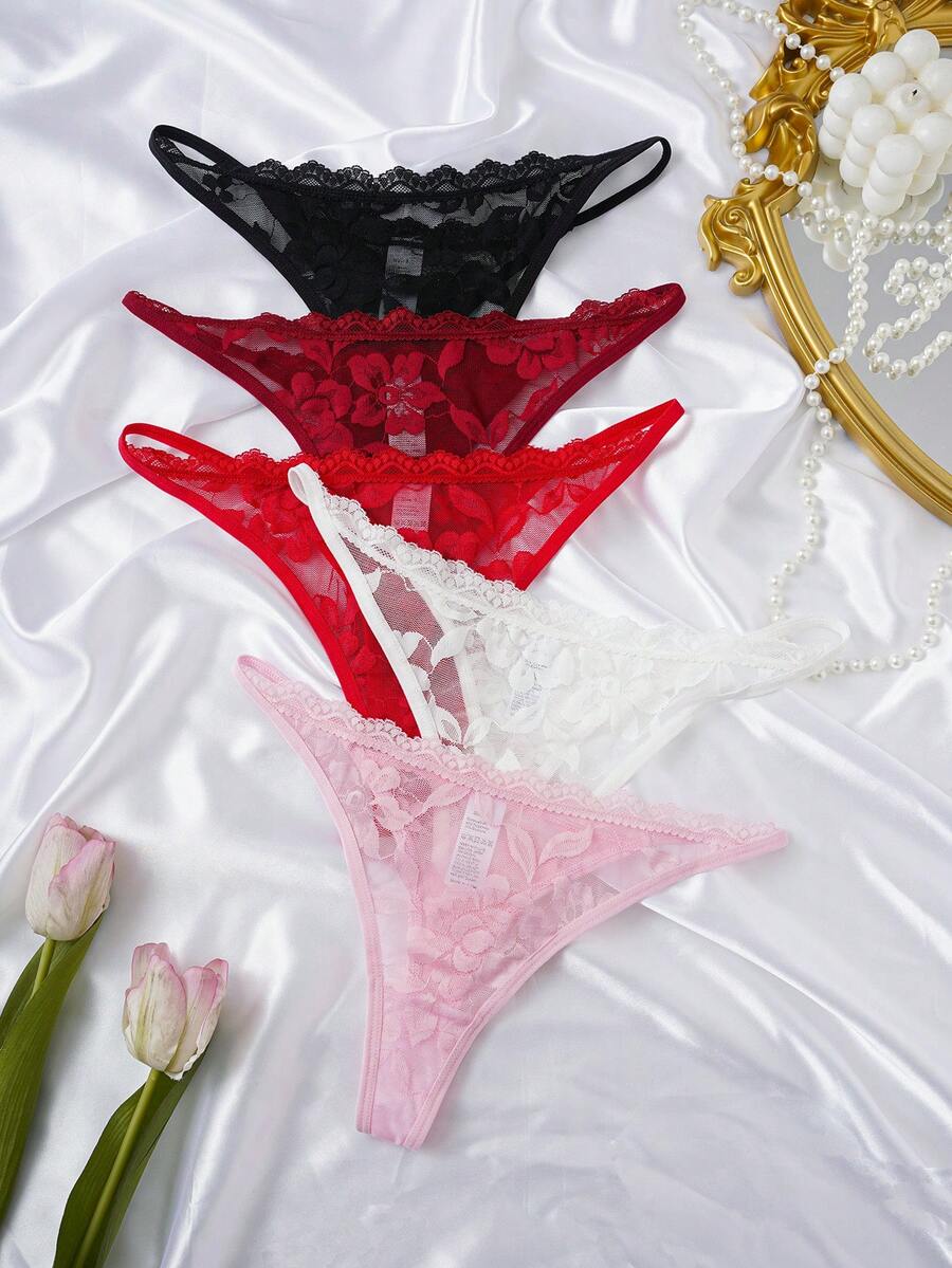 Wedaily 5pcs/Set Sexy Sheer Lace Women G-String Lingerie - Multicolor - View 1