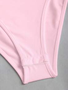 SHEIN Unity Metal Decor Ruched Bodysuit, Casual & Versatile, Spring/Autumn - Pink - View 5