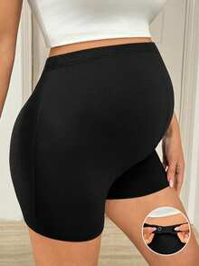 SHEIN Maternity Solid Color Elastic High Waist Skinny Shorts Maternity Biker Short Pregnancy Shorts Mid Thigh Shorts Biker Shorts Butt Lifting Shorts - Black - View 1