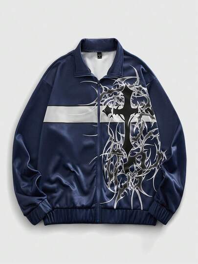 Street Life Men's Fashionable Casual Zip-Up Graphic Sweatshirt