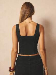 Aralina 女士休闲优雅时尚奢华修身双向拉链牛仔上衣，完美适用于圣诞派对、新年派对等各种派对季的着装。 - 黑色 - 查看 2