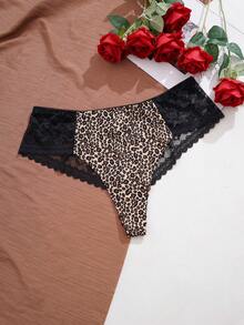 SHEIN Plus Size Leopard Print Lace Patchwork Panties ClassicAnimalPrint - Multicolor - View 4