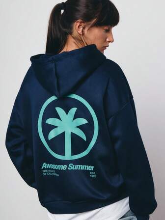 SURIMA Casual Minimalist Navy Blue Hooded Long Sleeve Loose Fit Thick Sweatshirt For Women, Suitable For Autumn/Winter