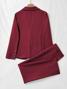 Franclia 女士休闲纯色单扣西装套装女士西服套装女士西装外套套装女士正装 - 酒紅色 - 查看 2