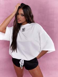 MISSGUIDED T-shirt oversize col rond avec logo brodé de rue - Blanc - Voir 4