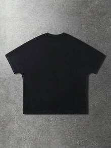 ROMWE MEN Goth 男士时尚卡通标语印花蝙蝠袖T恤，夏季 - 黑色 - 查看 2