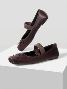 BAILARINAS CON LAZO DECORATIVO DE PUNTA CUADRADA PARA MUJER - Café integral - Ver 9
