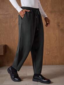 AKNOTIC Men's Loose Drawstring Waist Pockets Tapered Casual Sweatpants - Black - View 3