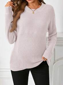 SHEIN 孕妇棕色毛衣，长袖修身孕妇毛衣，秋季 - 粉色 - 查看 3