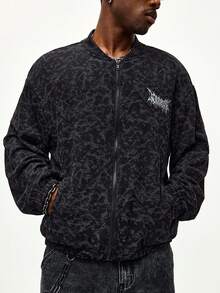 ROMWE MEN Men's Fleece Gothic Stand Collar Cardigan Jacket - Black - View 4