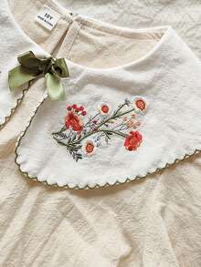 Vintaside Kids Váy dài tay thêu ve áo mùa thu cho bé gái, thích hợp mặc thường ngày như đi chơi mùa thu, cắm trại, họp mặt gia đình và tiệc tùng - Màu Khaki - Xem 7