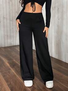 Flexra Petite Quần jeans ống loe cạp cao co giãn màu trơn dành cho nữ - màu đen - Xem 4