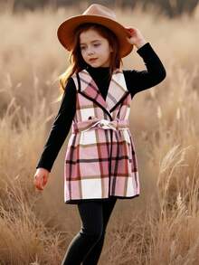 Emery Rose Kids Emery Rose Kids 3件套女童都市时尚格子外套、长袖T恤、裤子套装，适合休闲外出、派对、度假等场合，秋冬季 - 粉色 - 查看 16