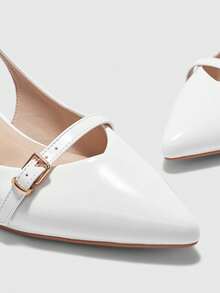 CUCCOO BIZCHIC Giày cao gót mũi nhọn thời trang đa năng cho nữ thiết kế khóa cài hàng ngày - trắng - Xem 8