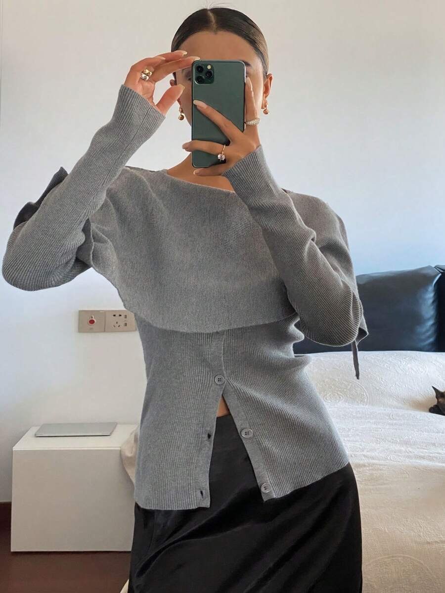 Livesso Áo choàng len dáng rộng thoải mái dành cho nữ, thanh lịch, thích hợp cho công sở, đi làm, năm mới, Giáng sinh, mùa xuân/thu. - Xám - Xem 1