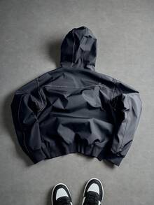 PAVTROS 男士夹克，休闲连帽夹克，纯色简约拉链，百搭时尚休闲款，开襟羊毛衫设计，这款夹克是送给朋友、丈夫、亲戚的绝佳礼物。 - 深灰色 - 查看 2