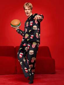 Notgurli Pluszowy, zabawny zestaw piżamowy dla mężczyzn z burgerem, frytkami, napojem gazowanym i popcornem - Wielokolorowe - Zobacz 5