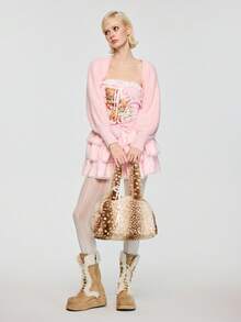 ROMWE Fairycore 1 chiếc túi xách tay nữ dễ thương bằng vải nhung màu nâu thời trang - màu nâu - Xem 7