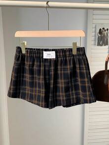 SHEIN Tween Girls Plaid Minimalist Casual Shorts - Multicolor - View 9