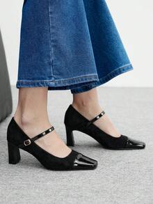 CUCCOO BIZCHIC 女士方头搭扣设计时尚日常百搭高跟鞋 - 黑色 - 查看 5