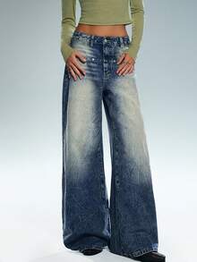 TRNVIE Women's Fashion Casual High Street Retro Low Waist Wide Leg Jeans - Medium Wash - View 3