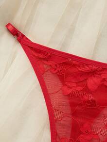 SHEIN Floral Lace Low Rise G-String, Sexy Lingerie, Bridal Lingerie - Red - View 6