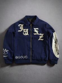 PAVTROS Men's Letter Print Long Sleeve Zip Front Casual Jacket Zip Up Jacket Graphic Y2k Zip Up Jacket Y2k Anime Jacket Jacket Graphic