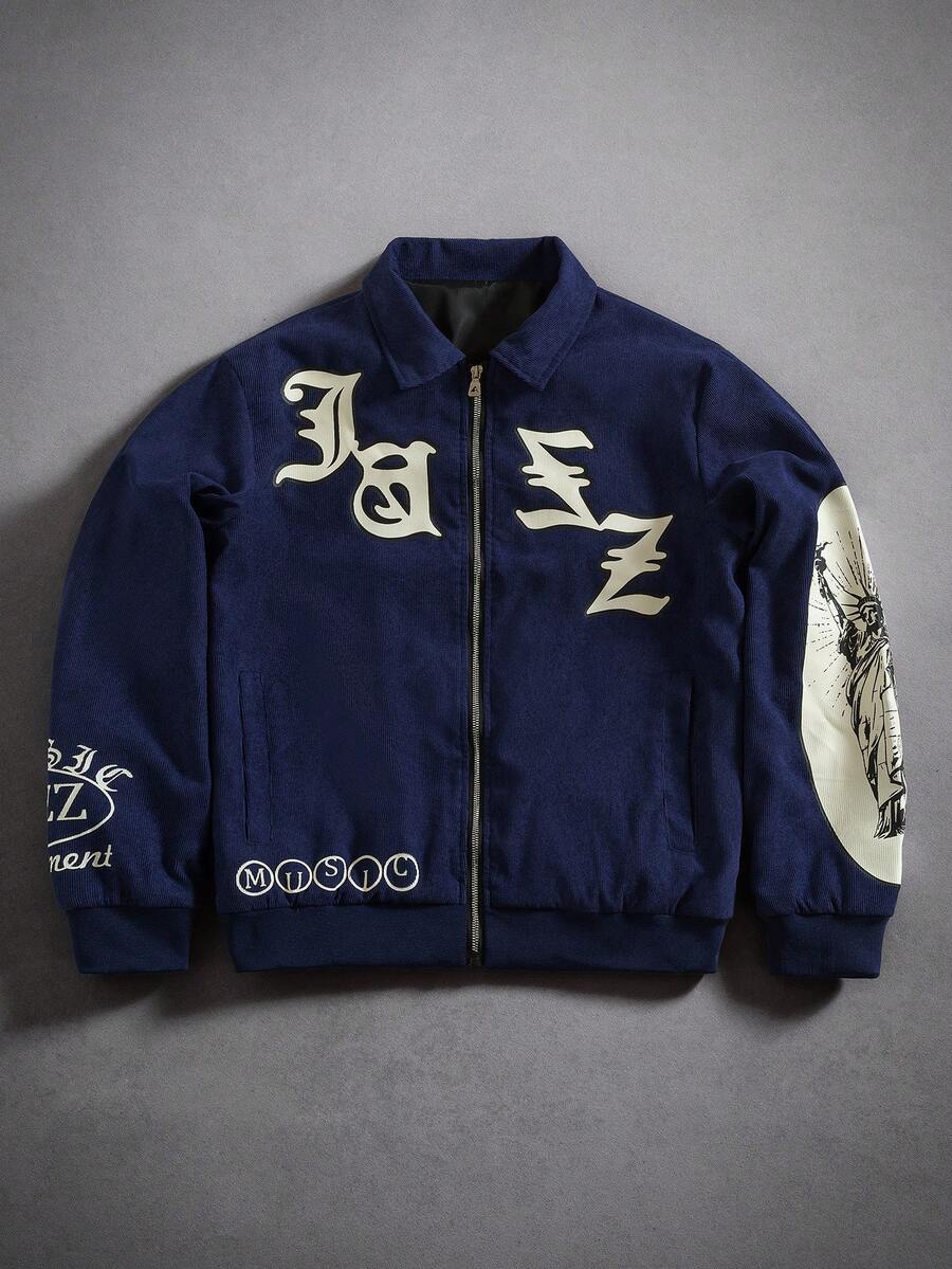 PAVTROS Men's Letter Print Long Sleeve Zip Front Casual Jacket Zip Up Jacket Graphic Y2k Zip Up Jacket Y2k Anime Jacket Jacket Graphic