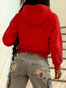 Rovax Women's Casual Loose Fit Long Sleeve Zip-Up Sweatshirt Jacket - Red - View 2