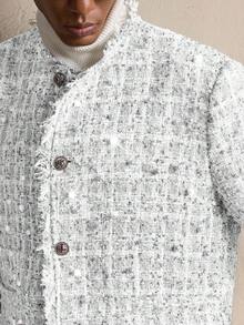 AKNOTIC Business Casual Áo khoác nam tay dài kẻ caro, cài khuy đơn giản, thu/đông - trắng - Xem 3