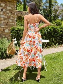 SHEIN VCAY 女士度假短袖V领A字中长连衣裙，碎花A字短袖夏季连衣裙，浪漫婚礼季，适合午餐的夏季连衣裙，碎花夏季连衣裙，休闲夏季连衣裙，波西米亚风夏季连衣裙，度假连衣裙，女士假日装扮，女士情人节连衣裙，女士度假连衣裙，中长夏季连衣裙，夏威夷风连衣裙，夏季吊带裙 - 彩色 - 查看 2