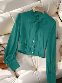 GlowEve Ladies' Elegant And Commuter Autumn Shirts - Teal Blue - View 4