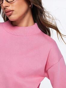 Eassivo Eassivo Regular Fit Crew Neck Long Sleeve Knit Sweater - Pink - View 5