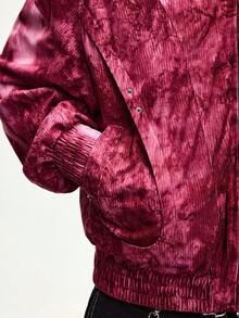 ROMWE MEN Street Life Men's Contrast Color Collar Long Sleeve Tie-Dye Zipper Front Casual Jacket - Burgundy - View 5