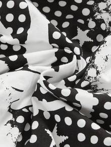 ROMWE J-Fashion Y2K辣妹音乐节主题波点印花二合一撞色蕾丝棉质露背修身背心（女款） - 白色 - 查看 4