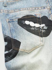 ROMWE MEN Men's Pocket Flared Stretch Lip Print Jeans - Multicolor - View 5