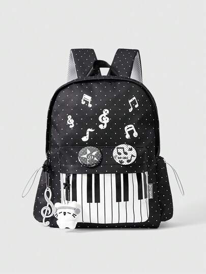 Grunge Punk Punk Style Cat Paw, Bone, Star Print Contrast Color Multi-Pocket Black Backpack, Fashionable Casual Unisex Large Capacity Bag Suitable For Commuting, School