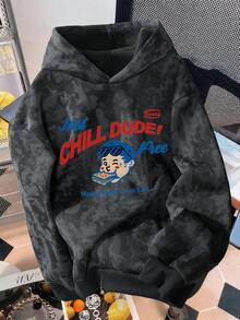 Manfinity Joysei 男士可爱卡通印花仿雪花连帽衫 - 黑色 - 查看 1