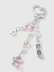 ROMWE Kawaii 1 chiếc móc khóa điện thoại/túi xách phong cách học thuật tối giản tinh tế & dễ thương dành cho nữ, dây bạc đính ngọc trai giả và pha lê hình tròn, ngôi sao, quả dâu tây và nơ hoạt hình, phù hợp để đeo hàng ngày, làm quà tặng ngày lễ Tình nhân. - Màu hồng - 70 - Xem 2